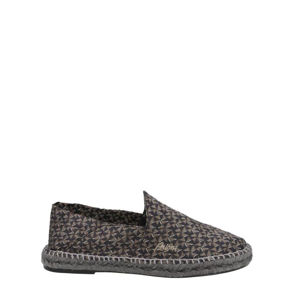NEW BRIONI men's slip-on patterned espadrilles in midnight blue beige